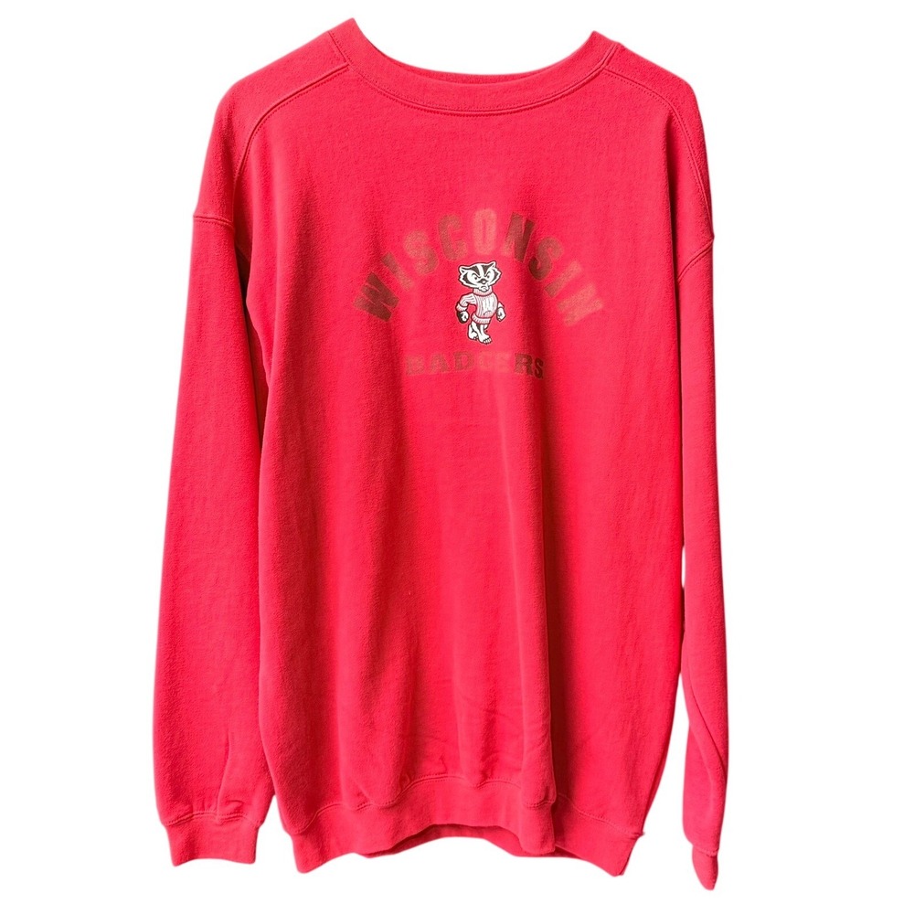 J America Wisconsin Badgers Mens Large Red Crewneck Sweatshirt Graphic Pullover